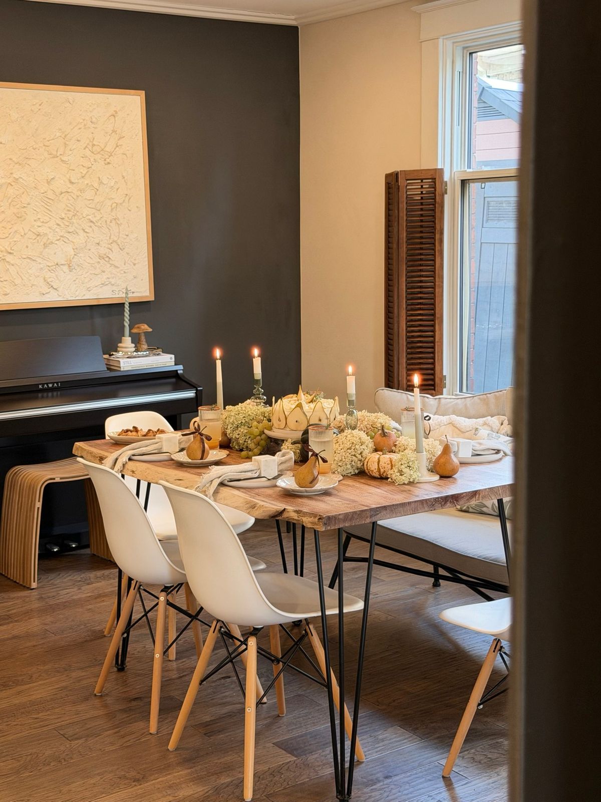 Pear and pumpkin Thanksgiving tablescape styled by Saron